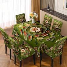 2/4/6/5/7 件花卉 3D 桌布和椅套套装，4 件（4 个椅套），6 件（6 个椅套），5 件（1 桌布 + 4 个椅套），7 件（1 桌布 + 6 个椅套），适用于室内/室外、家庭聚会、节日桌椅装饰，可重复使用 - 彩色 - 查看 13