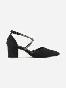 Elegant Pointed Toe Block Heel Pumps - Women's Evening/Party Shoes - Black - View 3