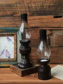 1pc Vintage Kerosene Lamp Candle Holder Decor, Retro Home Decor Creative Craft, Suitable For Bar, Cafe, Vintage, Nostalgic, Old-Fashioned Kerosene Lamp Candle Holder, Creative Candlelight Dinner Props, Bar, Cafe, Dining Room Candle Holder Decor, Modern Minimalist Office, Study, Telephone, Projector, Living Room, Wine Cabinet, Craft