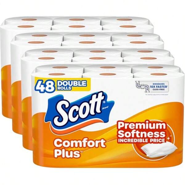 Scott ComfortPlus Toilet Paper Double Rolls, 231 Sheets Per Roll, Septic 1-Ply Toilet Tissue (Pack Of 12)