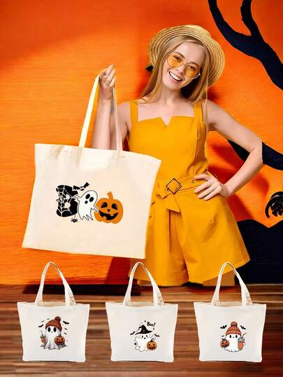 1 pezzo Borsa a spalla per Ognissanti con motivo a fantasma cartoni animati, borsa a tote con un solo scomparto. Questa borsa o borsa per lo studio è perfetta per feste, shopping, viaggi, shopping, tempo libero all'aperto e altri usi quotidiani. È anche un ottimo regalo per Ognissanti. Una borsa per dolcetto o scherzetto, una borsa per zucca di Ognissanti o una borsa per caramelle di Ognissanti. Questo design durevole è perfetto per il trick-or-treating e le decorazioni festive da brivido.