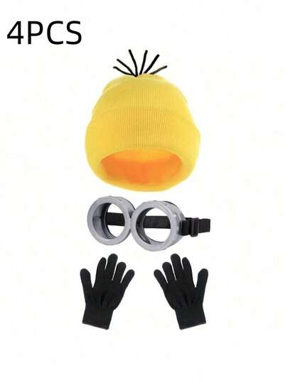 1PC Yellow Knitted Hat For Men And Women Halloween Christmas Costume Embroidered Beanie Cap For Cosplay Role Play Soft And Stylish Yellow Attire Hat Perfect For Parties And Festive Celebrations Fall