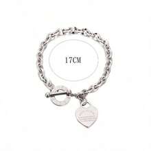 1pc Women's Stainless Steel Classic Heart Engraved O-Ring Lip Chain Titanium Steel Bracelet - 銀色 - 查看 8