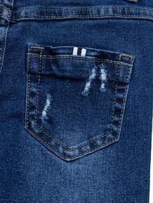 男童时尚做旧水洗弹力棉质紧身休闲牛仔裤 - 深色水洗藍 - 查看 10