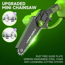 Electric Saws, Mini Cordless Chainsaw 6 Inch With  Batteries, Charger, 1x Guide Bar + 2x Chains + Case + Gloves + Goggles, Lightweight & Powerful For DIY, Garden, Home - Ideal Father's Day Christmas Gift - Green - View 5