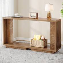 Tribesigns Mesa de centro en forma de C, mesa auxiliar estrecha con 2 niveles y base resistente, mesa auxiliar de sofá industrial para sala de estar, dormitorio, marrón