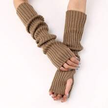 New Women Arm Warmers Japanese White Black Goth Knitted Fingerless Gloves Ankle Wrist Sleeves Harajuku 52cm Gloves