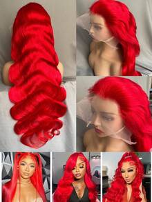 Red 250 Density 13x4 HD Transparent Lace Front Wigs Human Hair Body Wave Glueless Wigs Human Hair Put On And Go Wig For Women Brazilian Remy Red Colored Water Wave Lace Frontal Wigs Human Hair With Baby Hair - Đỏ - Xem 4
