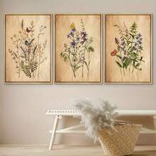 Set Of 3 Vintage Wildflower Art Prints: Modern, Frameless Decor For Your Home