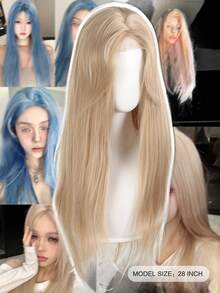 28英寸长直发假发，蕾丝前额设计，柔顺直发，采用耐热合成纤维制成，适合日常佩戴、万圣节、圣诞节及其他场合。 - 彩色 - 查看 6