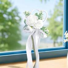Flower Girl Wand Wedding Bouquet Artificial Rose Flowers Magic Wand With Ribbons For Special Occasions - White - View 5