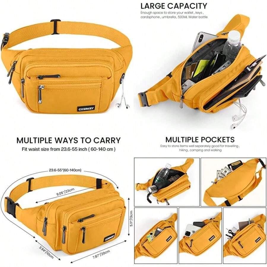 CXWMZY Riñonera para mujeres y hombres, con múltiples bolsillos, impermeable, casual, para , viajes, ciclismo, correr, senderismo, , Una talla, Moderno(Amarillo) - Tipo 11 - Ver 1