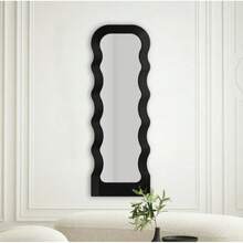 Floor Mirror With Stand, Full Length Irregular Wavy Mirror, Black Wavy Mirror
