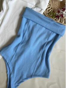 Kit Two (2) Women's Strapless Bodysuits Versatile Elegant Comfortable Spring Summer - White and Baby Blue - View 3