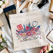 Personalized Nurse Tote Bag - Custom Name, Pink Floral Design With Stethoscope & Symbols, Large Capacity, Durable Polyester, Ideal For Nurses, Doctors, Students, And Gifts, Nurse Accessorie - 1pc - 查看 8