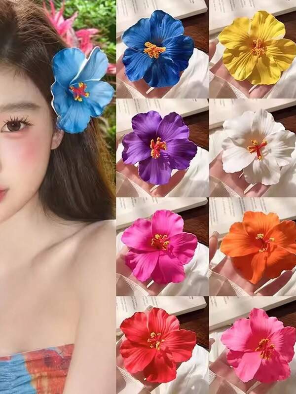 1/9/10/20Pcs Ladies' Hibiscus Flower Hair Clip, Sweet And Multifunctional Front Placket Side Fashionable And Elegant Claw Clip, Suitable For Daily Decoration, Matching With Clothing, Dates, Beaches, Photography Hair Clips, Hair Clips, School Supplies (Hibiscus Flower Color Randomly Without Clip, Clip Can Be Purchased Separately To Match Various Flowers Or Other Items)