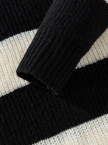 Jersey clásico de cuello redondo versátil y casual con rayas gruesas y contraste de color para hombre, otoño/invierno