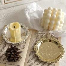 1pc Vintage Embossed Metal Tray, Desktop Organizer, Photo Prop, Decor, Beauty Tool, Photography Background