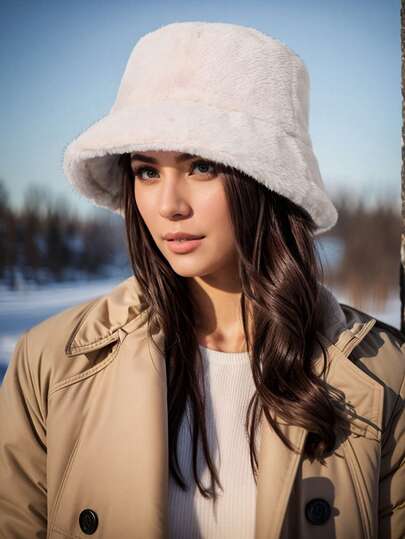 1 Stück Damen einfarbiger flauschiger Fischerhut, unisex lässiger Fischerhut, vielseitig einsetzbar für Alltag, Café, Themenpark, Skifahren, Reisen, Fotografie, Konzert, Party und andere Anlässe