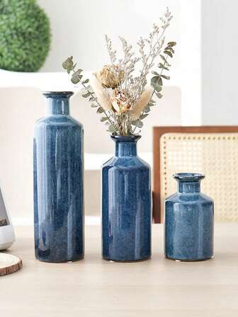 Vintage Ceramic Cracked Glaze Antique Vase Three Pieces Set Home Decoration Desktop Small Vase Hydroponic Plant Dried Flower Vase Desktop Decoration