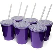 - Vasos de plstico reutilizables de 473 ml con tapas, 6 unidades, fabricados en Estados Unidos; vasos de plstico y tapas, incluye 6 popotes reutilizables; apto para lavavajillas - Morado - Ver 2