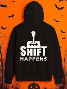 1 Pack Men'S Funny Shifting Gears Graphic Hooded Sweatshirt - Black Hip-Hop Streetwear With Shift Happens Design, All-Season Polyester Pullover, Durable Casual Gym & Casual Attire, Comfortable Hoo,Fall Hoodies,Men's Fall Clothes,Street Wear,Halloween,Mens Hoodies,Y2k Clothes,Jesus Hoodie,Thanksgiving Day,Nightmare Before Christmas,Christmas - 黑色 - 查看 1