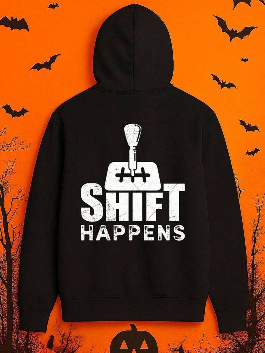1 Pack Men'S Funny Shifting Gears Graphic Hooded Sweatshirt - Black Hip-Hop Streetwear With Shift Happens Design, All-Season Polyester Pullover, Durable Casual Gym & Casual Attire, Comfortable Hoo,Fall Hoodies,Men's Fall Clothes,Street Wear,Halloween,Mens Hoodies,Y2k Clothes,Jesus Hoodie,Thanksgiving Day,Nightmare Before Christmas,Christmas - 黑色 - 查看 1