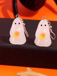 1 Pair Halloween Unique Fashion Cute Creative Resin Ghost Holding Corn Shaped Dangle Earrings, Halloween Gift For Women