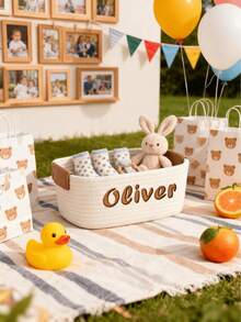 Personalized Storage Basket With Name Embroidery , Baby Gift Basket & Nursery Organizer , Modern Custom Decor For Kids & Moms,Baby Room Storage, Kids Toy Basket - Nhiều màu - Xem 3