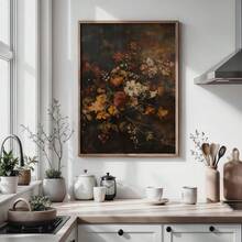 Frameless, A Retro Autumn Floral Wall Art Poster, Dark Autumn Flower Decorative Painting, Plant Art Hanging Painting, Room Decoration, Living Room Art Decoration, Modern Home Wall Art Decoration, Ideal Home Gift Creativity, Suitable For Living Room Study Bedroom Corridor Art Decoration Painting