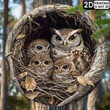 Druk płaski 2D, drewniana tabliczka z wizerunkiem rodziny sów w skali 1/400, 7,87″ x 7,87″, drewniana sztuka ścienna z otworami, nowoczesna dekoracja wnętrz na werandy, do kawiarni, na wejścia, do kuchni, sypialni, na prezenty dla przyjaciół i na święta, do jadalni, do kuchni