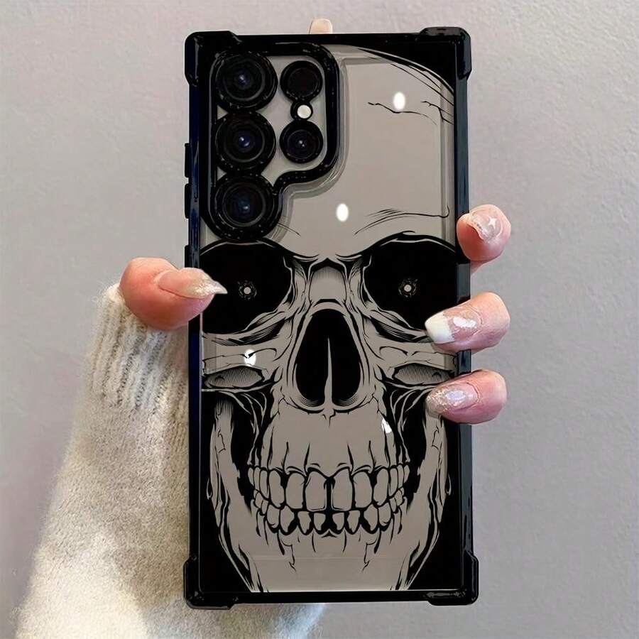 Funda de teléfono con estampado de calavera, estilo elegante, con airbag en las cuatro esquinas y acabado electrolítico, adecuada para Samsung GALAXY S25 ULTRA, S24 Plus, S23 Fe, compatible con los modelos 17 AIR, 16 Promax, 15 Pro Max, 14 y 13, cubierta protectora negra para hombres y mujeres como regalo. - Negro - Ver 1