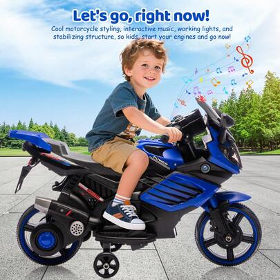 Meiyiu Kids 6V Ride On Motorcycle, Battery Powered Ride On Toys W/Treaded Tires, Working Headlight, Horn, Music, Training Wheels, Stable Electric Toddler Motorcycle For Kids, Gift For Boys Girls