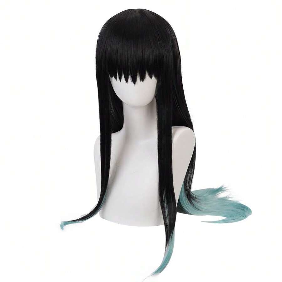 Anime Cosplay Wig, Long And Short Synthetic Hair, Suitable For Halloween Costume Parties, With Free Wig Cap - Màu xanh ombre - Xem 1
