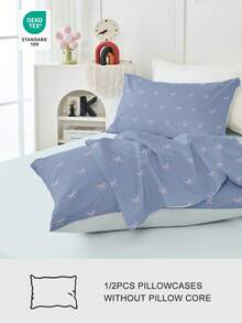 1/2 piezas Fundas de almohada impresas sin relleno, fundas de almohada de tela suave, suaves y transpirables, amigables con la piel y cómodas, textil para el hogar acogedor, adecuado para ropa de cama del hogar y ropa de cama de dormitorio escolar, funda de cojín de sofá, patrón de lazo de fondo azul, decoración de otoño, decoración de habitación, 45*45, Oeko-Tex