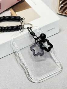 1 Set Porta Tessera Trasparente in PVC Durevole per Studenti con Copertura Scorrevole, Portachiavi, Porta Carte, Bracciale e Pendente