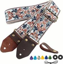 Correa para Guitarra con 1 Botón de Metal y 1 Cierre, 6 Púas de Guitarra, para Guitarra Acústica, Guitarra Eléctrica, Bajo, Ukelele, Negro, Clásico, Casual, Algodón, Cuero - Marrón - Ver 8