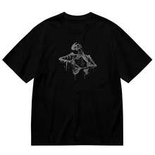 Vintage Skeleton Graphic T Shirt Black Cotton 90s Skull Tee Loose Fit Short Sleeve Crew Neck Casual Gothic Style Machine Washable Durable Cotton Shirt - Preto - Ver 1