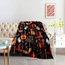 1pc Halloween Skull & Pumpkin Pattern Blanket, Warm & Comfortable Car Blanket, High-Definition Digital Printed Throw Blanket, Suitable For All Seasons, Great Gift For Loved Ones, Multi-Functional Small Blanket For Office Nap, Bedroom, Sofa, Dorm, Premium Fabric Thick Warm Throw Blanket