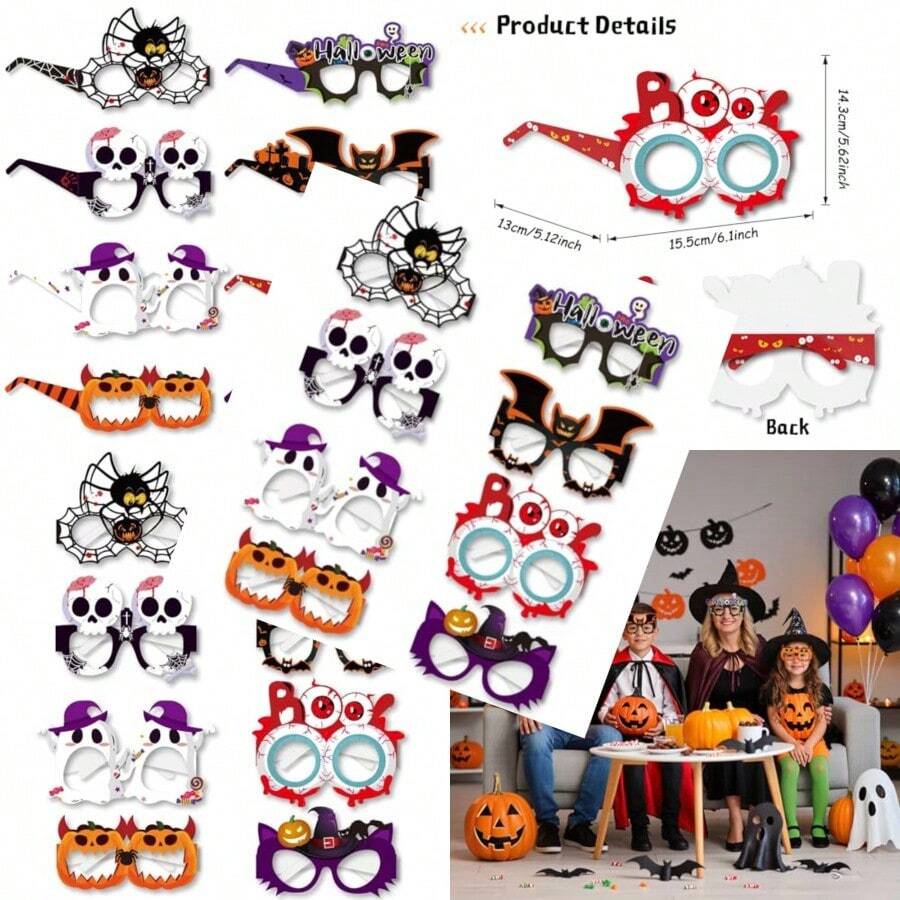 Halloween Glasses Set Of 8 Pairs Bat Pumpkin Ghost Eyeball Skeleton Themes Party Decorations Gifts Photo Props Costume Accessories - 如圖 - 查看 1