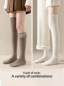 1 Pair Thick Knitted Over,The,Knee Socks, Soft Anti,Static, Warm & Comfortable, Fits Over,The,Knee, Multi Colors Available, Autumn/Winter, Cozy Socks - Multicolor - View 12