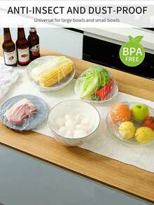 100/200 buc Pungi pentru conservarea alimentelor, Folie alimentară transparentă, Husă anti-praf pentru alimente, Pungi elastice reutilizabile pentru conservarea alimentelor și fructelor