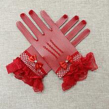 Guantes de tul de moda para mujer, elásticos, transpirables, suaves y amigables con la piel, versátiles para novia, boda, fiesta, club, atuendo de actuación y accesorios - Medio dedo - rojo - Ver 10