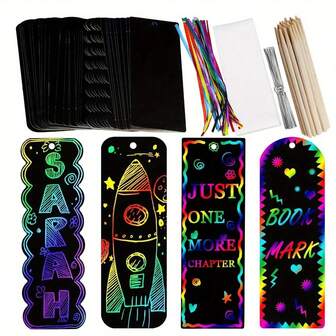 24pcs Scratch Art Bookmarks DIY Craft Kit - 12/24/36/48 Pcs Rainbow Paper Bookmarks, Hand-Drawn - Creative Party Favors, Gift Tags And Bookmaking Set