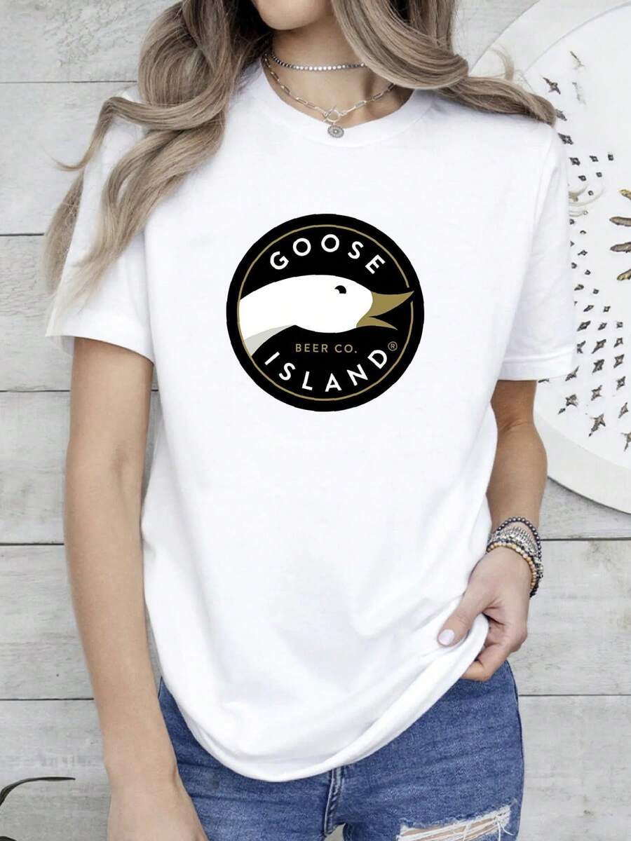 180g pure Cotton New Goose Island Logo Active T Shirt American Funny Size S to 5XL graphic Top For Everyday Wear fashion Slightly Soft Women Top Graphic Tees Stylish streetwear women Print Round Neck Short Sleeve Casual Summer Comfortable Breathable Unisex - Blanco - Ver 1