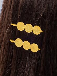 1 Paio di Fermagli per Capelli con Nappine e Monete d'Oro Vintage, Accessorio per Capelli Laterale Semplice per Spose di Stile Mediorientale - Taglia unica - Visualizzare 5