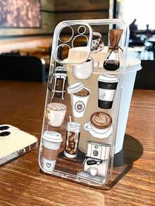 Valentine'S Day Gifts Apple 1Pc Coffee Pattern Transparent TPU Shockproof Anti-Fingerprint Full Cover Phone Case Compatible With IPhone Waterproof Anti-Fall Scratch Resistant,Summer Flower-For-Your-New- - 1PC - 查看 2