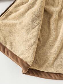 Tween Girl Casual Jacket, Thermal Lined Thick Waist Cinched Dropped Shoulder Long Sleeve Soft Fluffy Coat, Suitable For Winter Outings - Brown - View 10