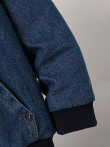 男童休闲柔软牛仔夹克，带保暖内衬、刺绣小马标志和帽子