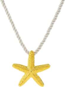 Collar con Dije de Estrella de Mar Dorada, Colgante Estilo Marino para Mujer, Accesorio de Playa, Verano y Regalo de Moda, Cordón Náutico Blanco con Extensión Ajustable - 1 - Ver 1